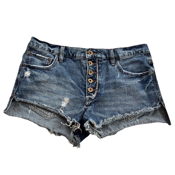 Free People Pants - FREE PEOPLE Women's Raw Hem Short Denim Shorts Size 27 Button-Fly Boho Festival